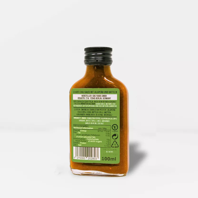 Crazy Bastard aštrus padažas - jalapeno ir datulių 100 ml – šoninis vaizdas | Beata Nicholson