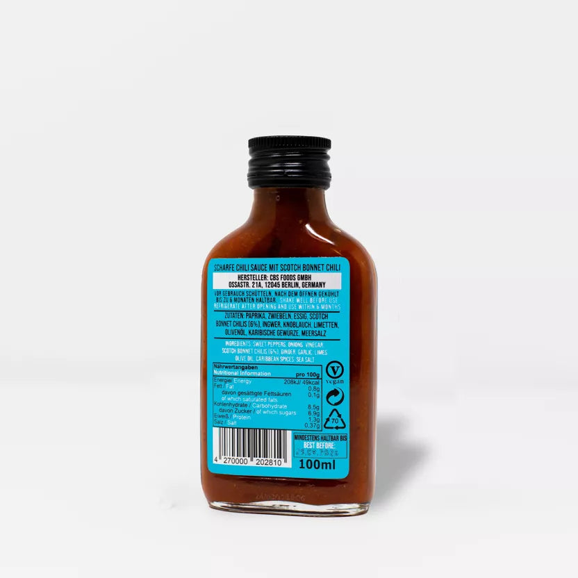 Aštrus padažas Crazy Bastard | Scotch Bonnet ir Karibų prieskoniai, 100 ml – šoninis vaizdas | Beata Nicholson