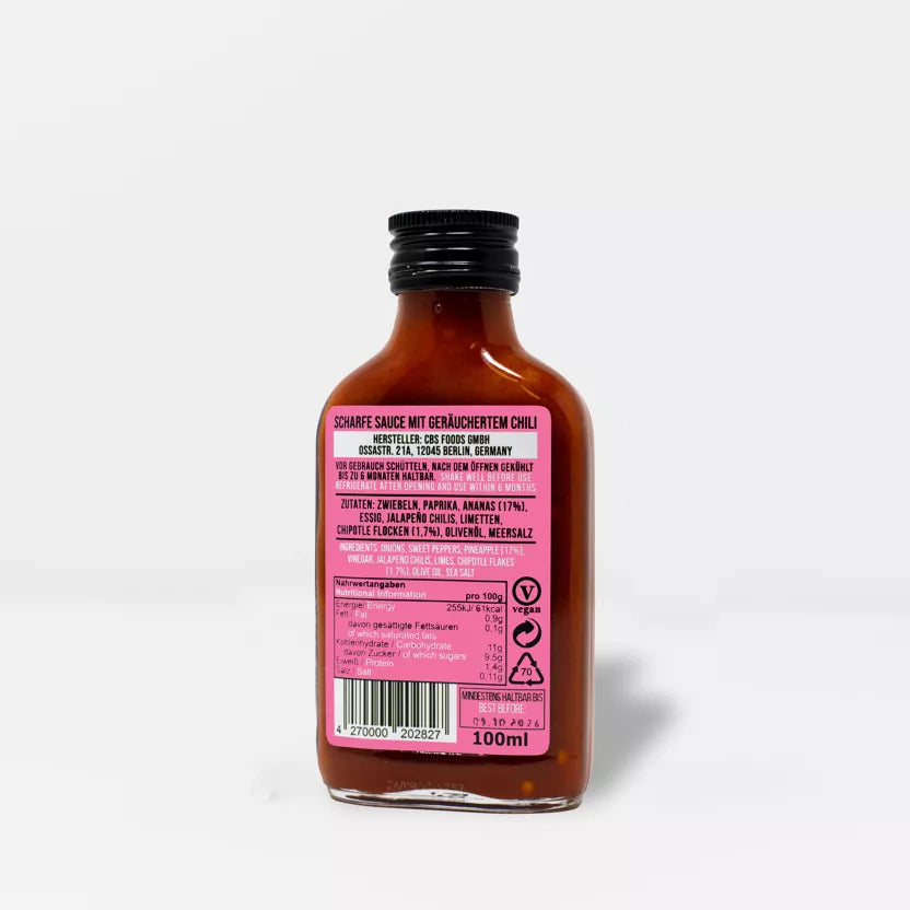 Crazy Bastard aštrus padažas - čipotlės ir ananasų 100ml – šoninis vaizdas | Beata Nicholson