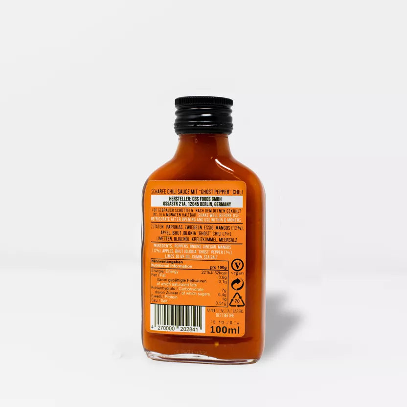 Crazy Bastard aštrus padažas - vaiduokliniai pipirai ir mangas 100ml – galinis vaizdas | Beata Nicholson