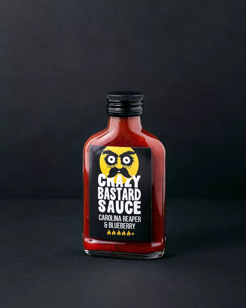 Crazy Bastard aštrus padažas - Carolina Reaper ir mėlynių 100ml – galinis vaizdas | Beata Nicholson