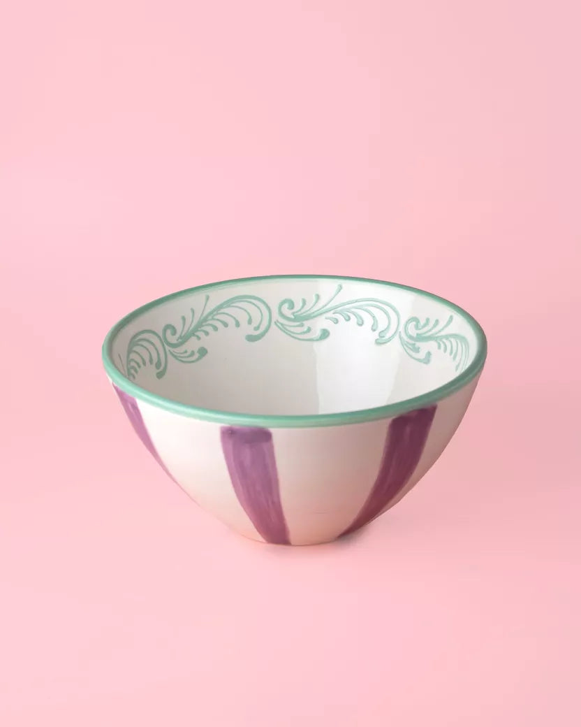 Keraminis salotų dubuo / serviravimo dubuo / vintažinio dizaino žalia ir violetinė spalvos - Emerald – priekinis vaizdas | Beata Nicholson