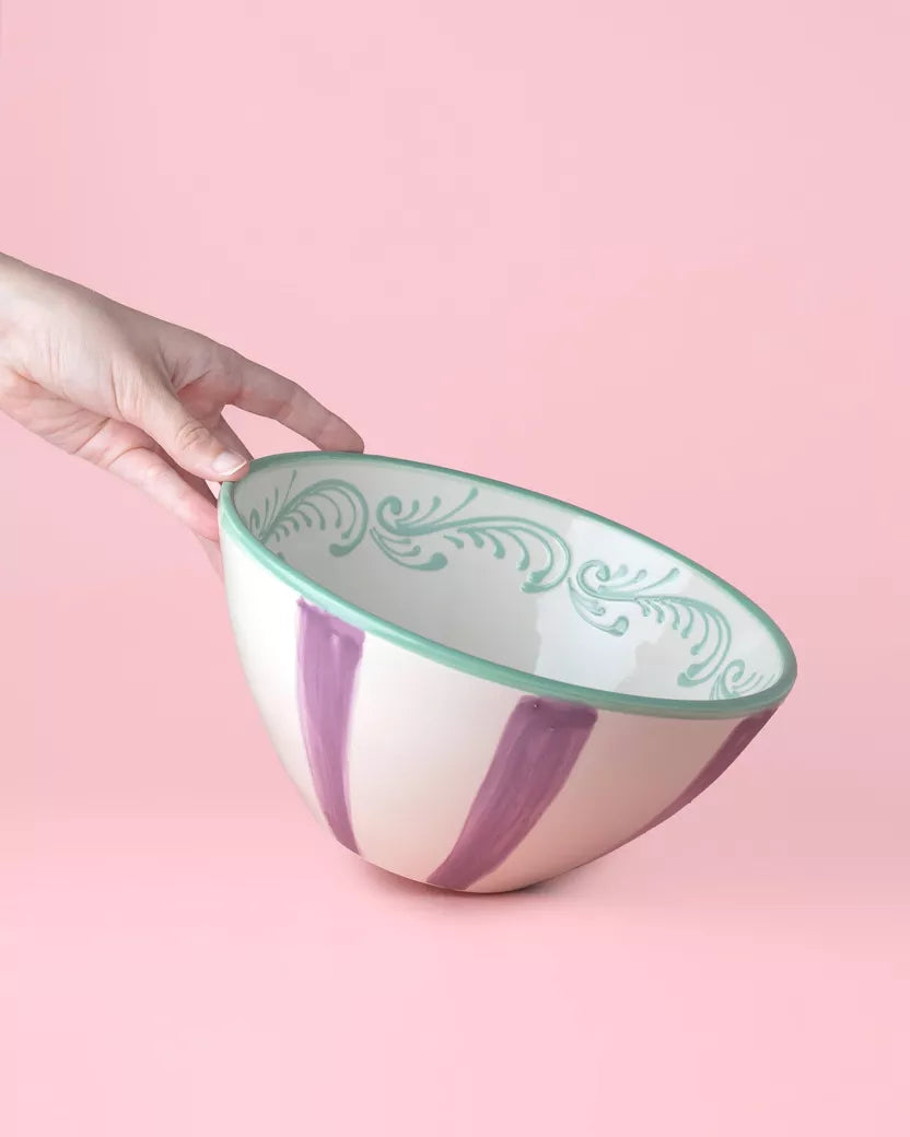 Keraminis salotų dubuo / serviravimo dubuo / vintažinio dizaino žalia ir violetinė spalvos - Emerald – stilizacijos vaizdas | Beata Nicholson