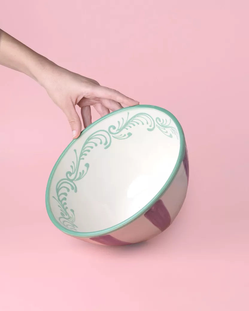 Keraminis salotų dubuo / serviravimo dubuo / vintažinio dizaino žalia ir violetinė spalvos - Emerald – šoninis vaizdas | Beata Nicholson