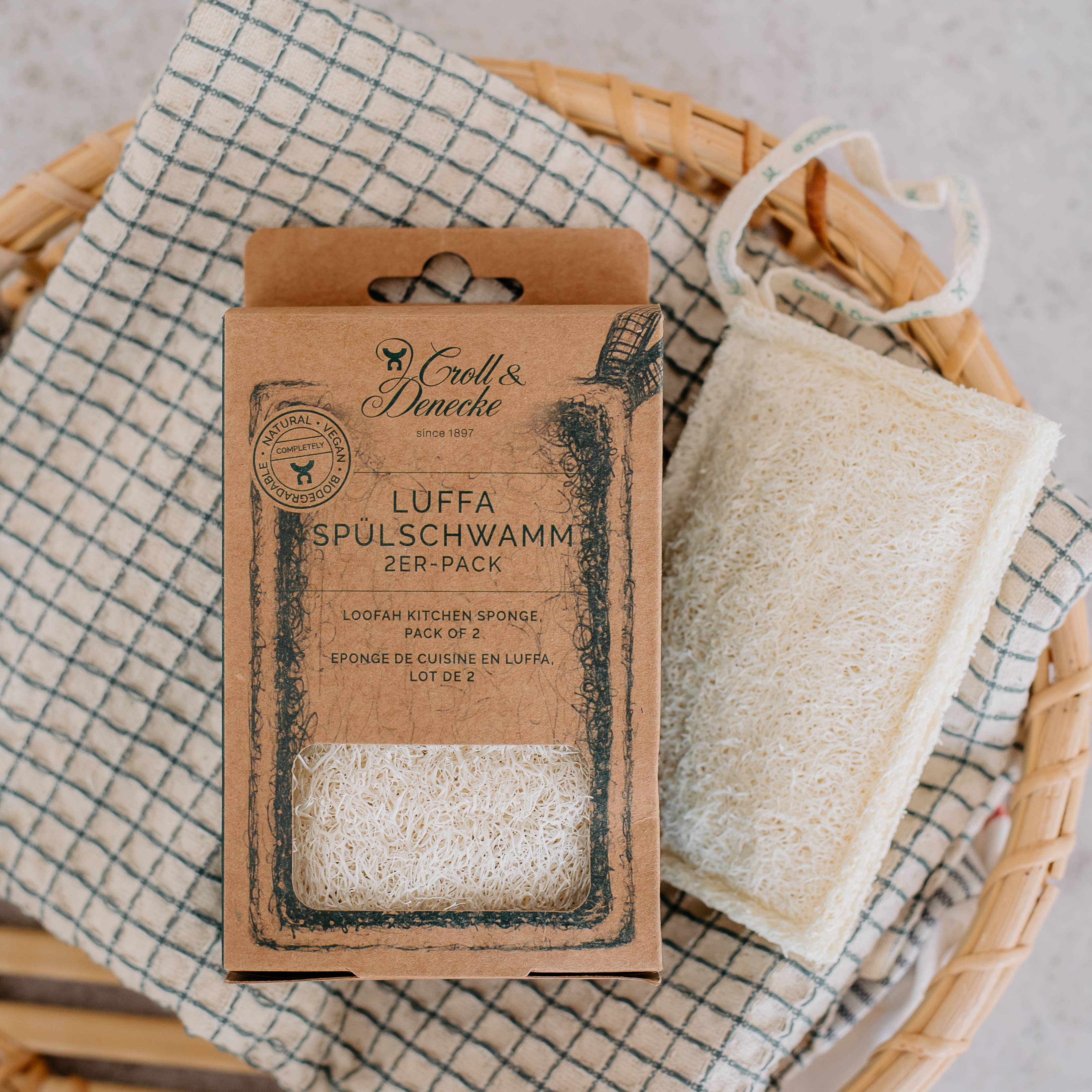 Lufos indų plovimo kempinėlės, 2 dalių ekologiškas virtuvės rinkinys