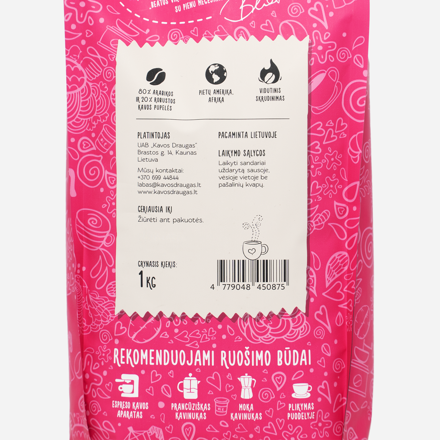 Kavos pupelės BEATOS VIRTUVĖ kavai su pienu, 1 kg