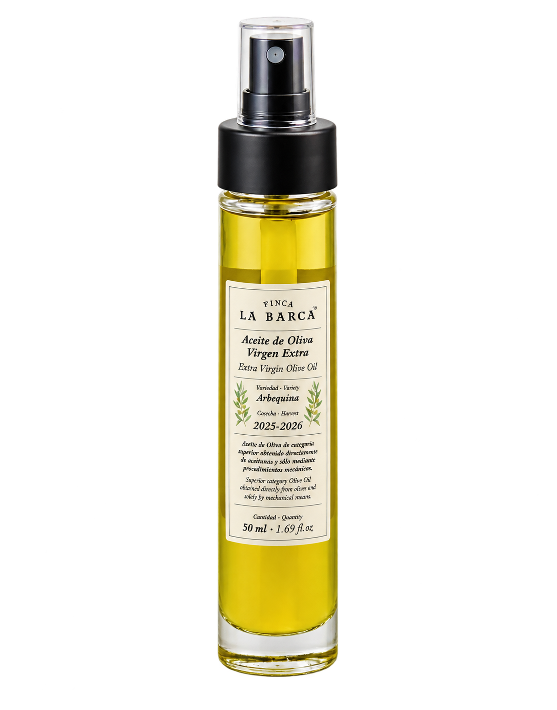 Ypač tyras „Arbequina“ alyvuogių aliejus, purškiamas, 50 ml | Finca La Barca Finca La Barca