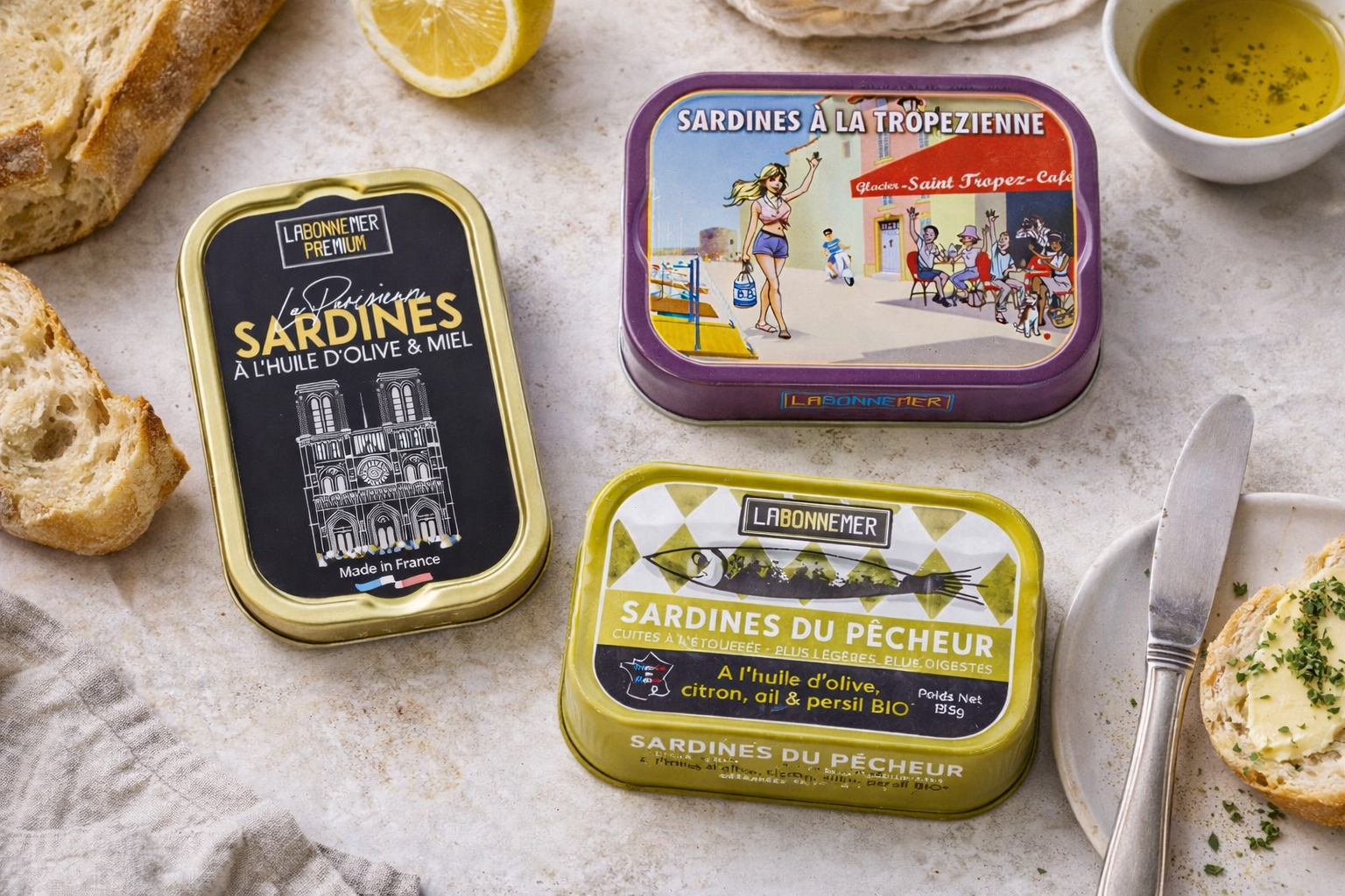 Prancūziškų sardinių rinkinys – priekinis vaizdas | Beata Nicholson