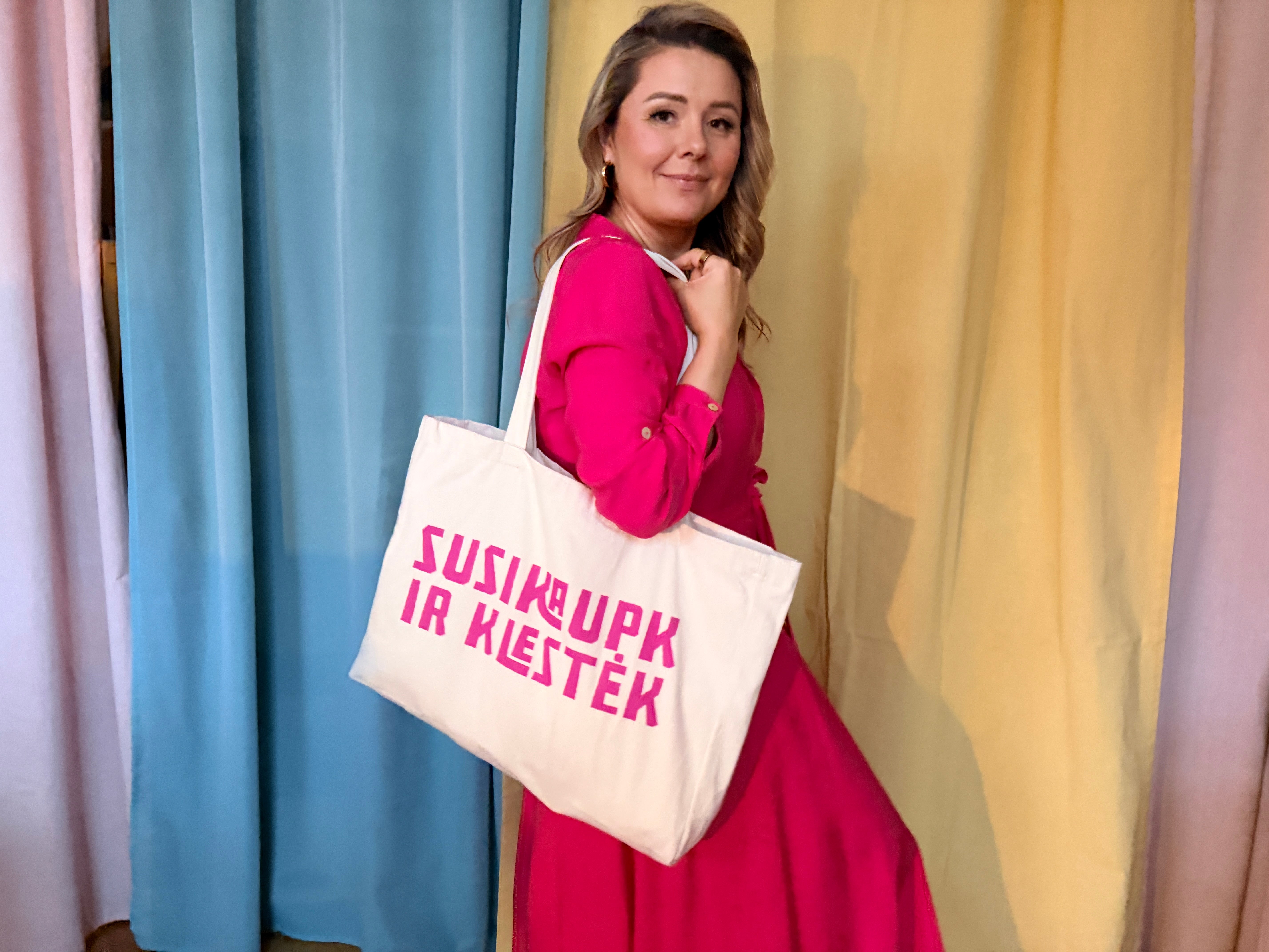 Perdirbtos drobės pirkinių krepšys "Susikaupk ir klestėk"