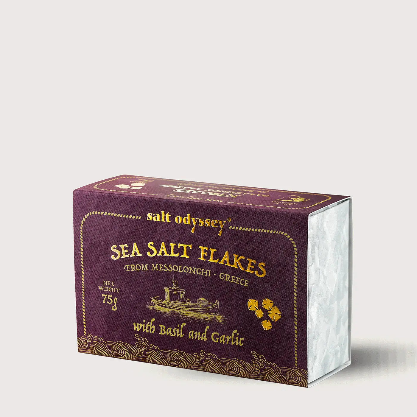 Jūros druskos dribsniai su česnaku ir baziliku 75 g - Thalassa