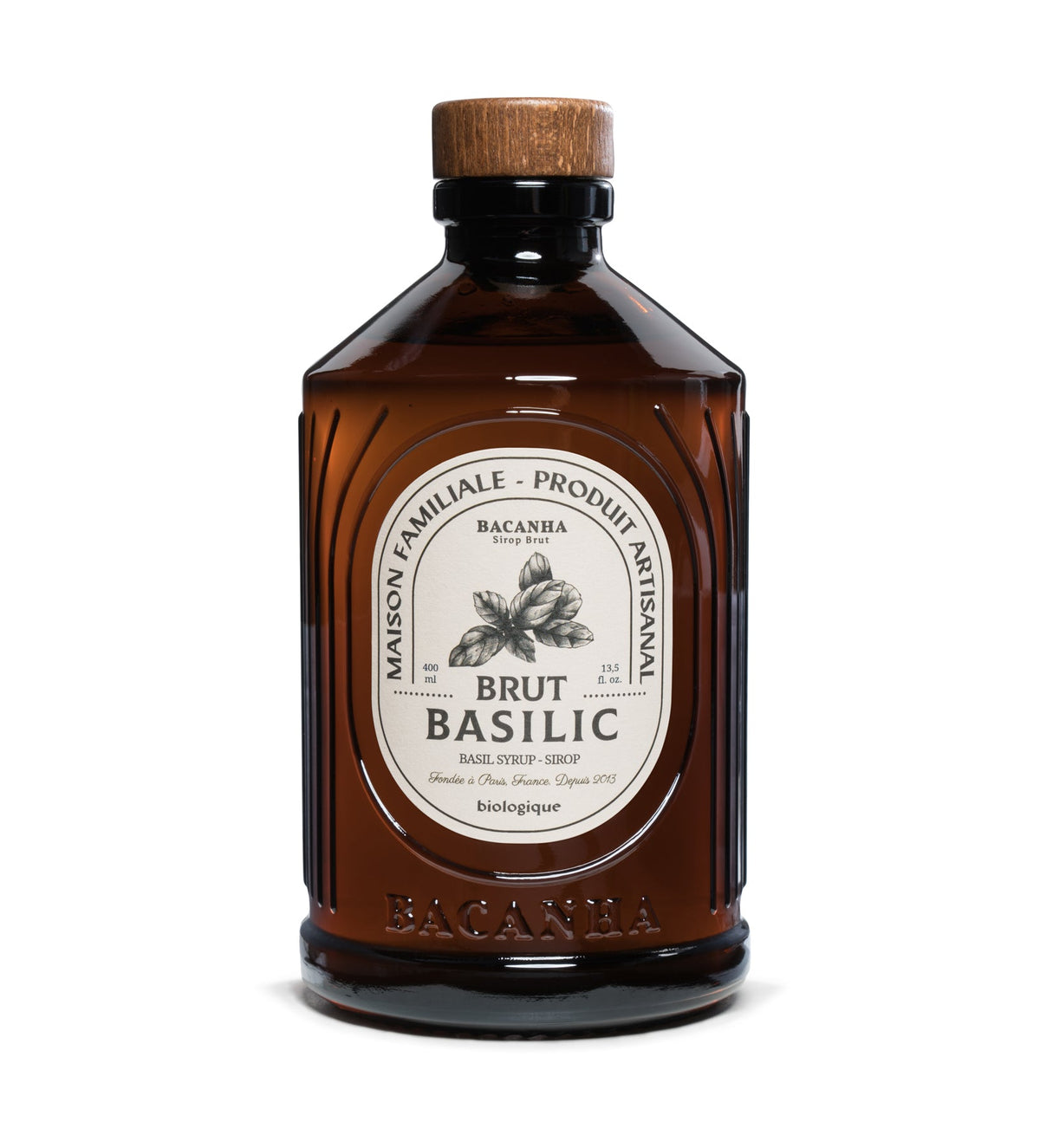 Bacanha ekologiškas bazilikų sirupas 400 ml – butelis iš priekio
