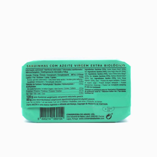 Sardinės su ekologišku pirmojo spaudimo alyvuogių aliejumi | Papa Anzóis