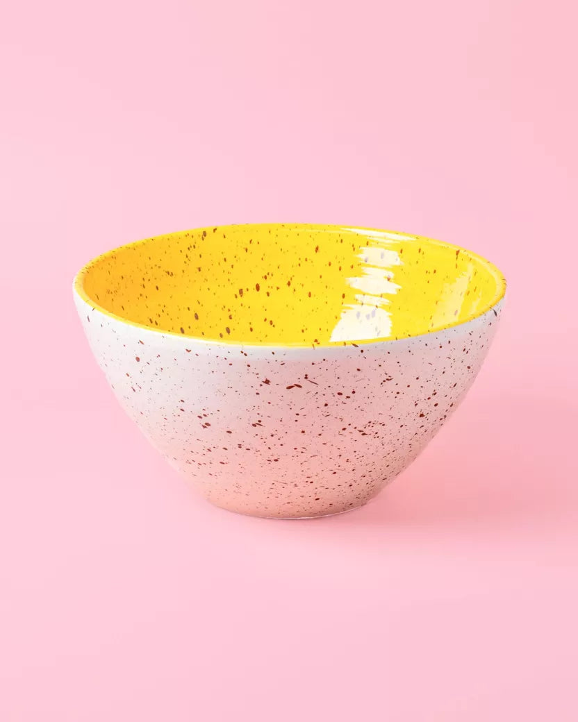 Keramikinis salotų dubuo Ø21cm 1.5L / Baltai ir geltonai margas CINAMONAS – priekinis vaizdas | Beata Nicholson