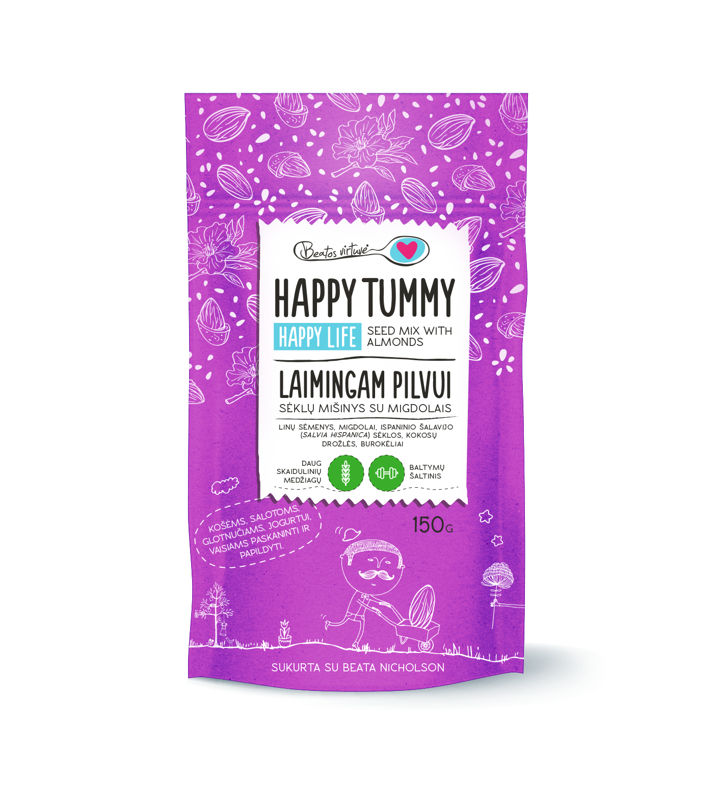 "Beatos virtuvė" Sėklų mišinys su migdolais "Laimingam Pilvui” 150g