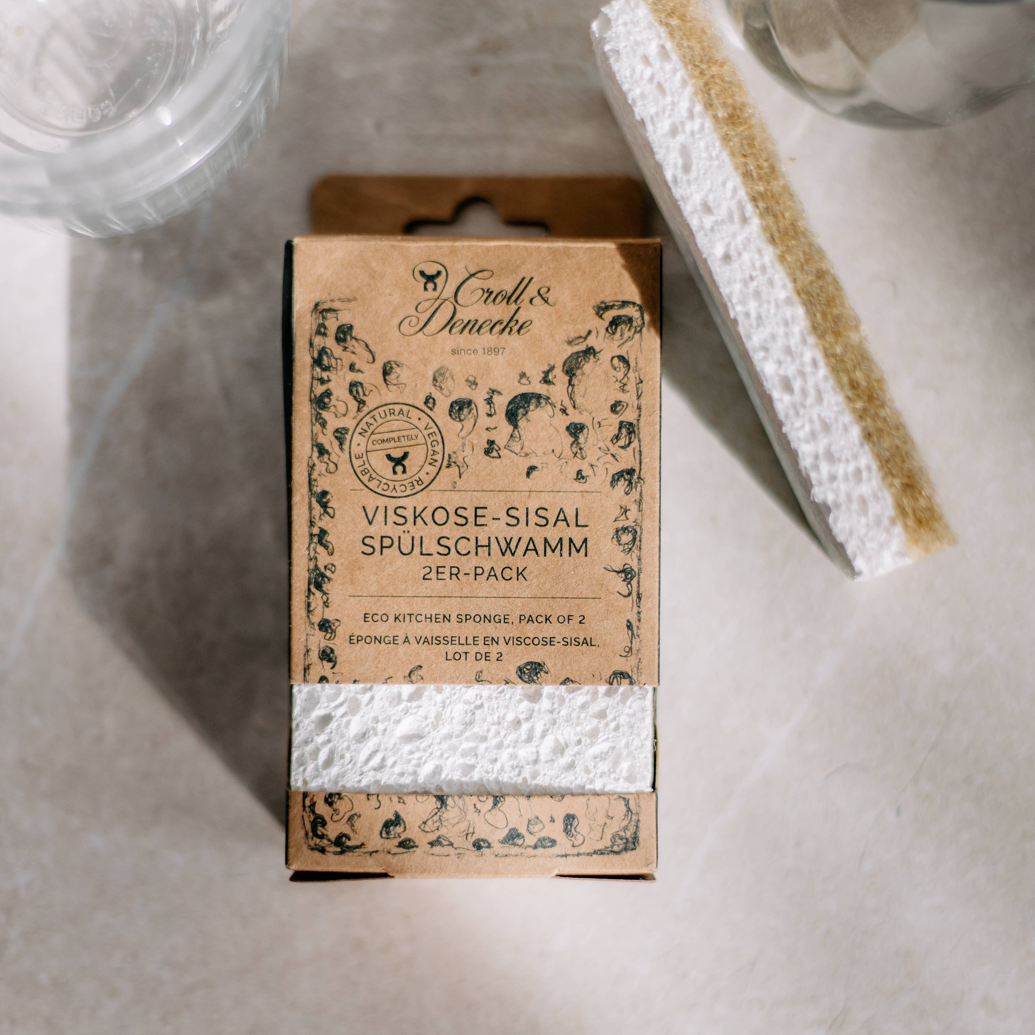 Viskozės ir sizalio kempinėlė indų ir virtuvės plovimui