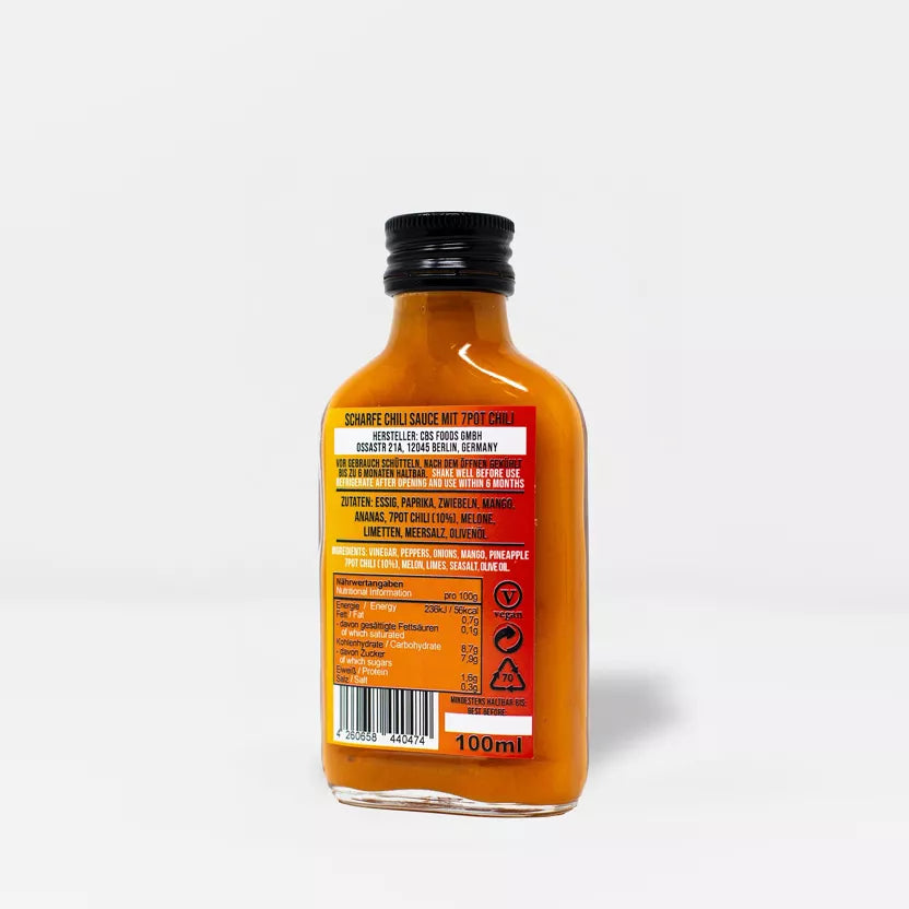 Crazy Bastard aštrus padažas - 7Pot čili ir tropiniai vaisiai, 100 ml – galinis vaizdas | Beata Nicholson