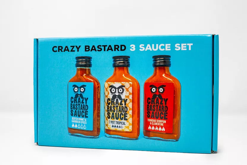 „Crazy Bastard“ aštrus padažas– 3 vnt. rinkinys (Karibų jūros dėžutė) – priekinis vaizdas | Beata Nicholson