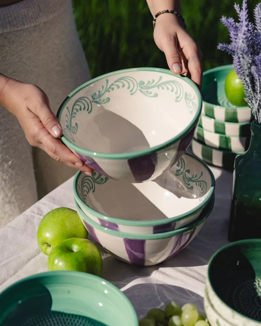 Keraminis salotų dubuo / serviravimo dubuo / vintažinio dizaino žalia ir violetinė spalvos - Emerald – pakuotės vaizdas | Beata Nicholson