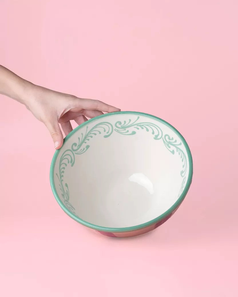 Keraminis salotų dubuo / serviravimo dubuo / vintažinio dizaino žalia ir violetinė spalvos - Emerald – galinis vaizdas | Beata Nicholson