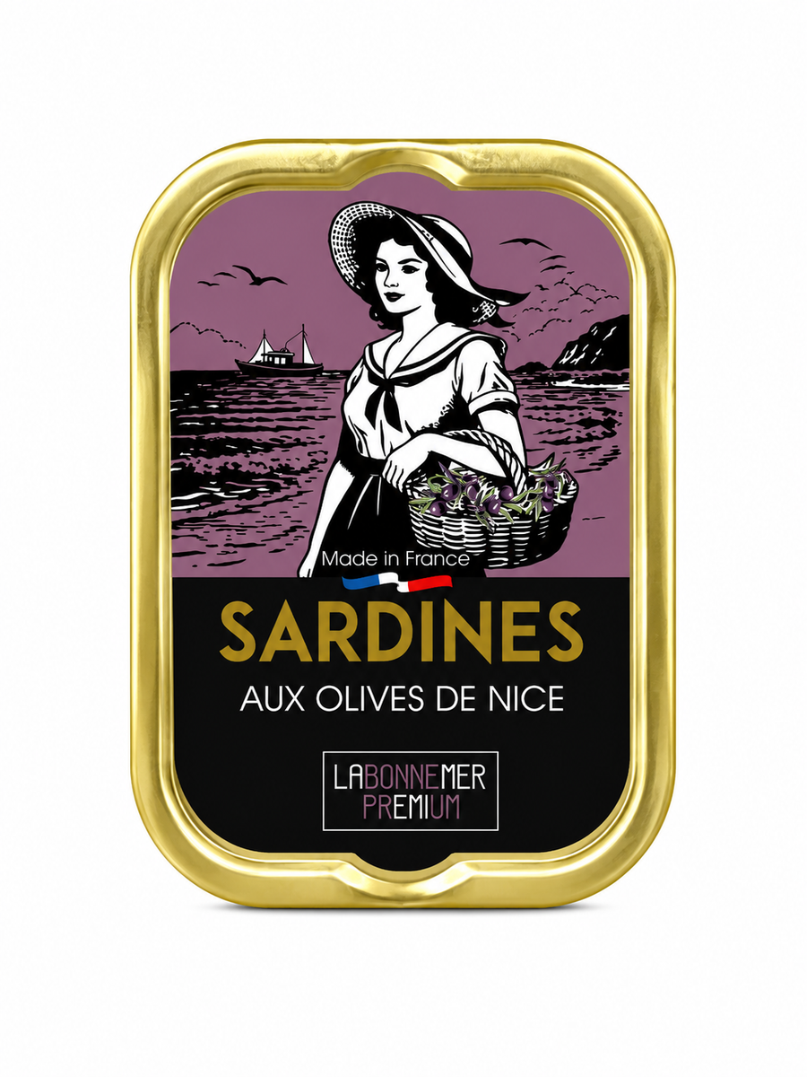 Sardinių su Nicos alyvuogėmis skardinė (La Bonne Mer Premium)