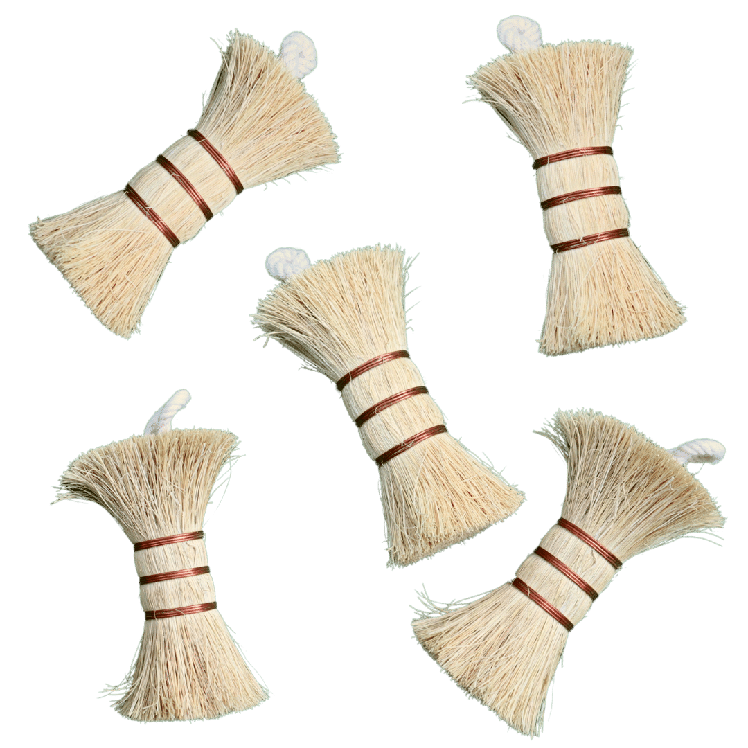 INDŲ ŠEPETĖLIS SU VIELINIU GALIUKU: iš kokosų plaušo ir vario