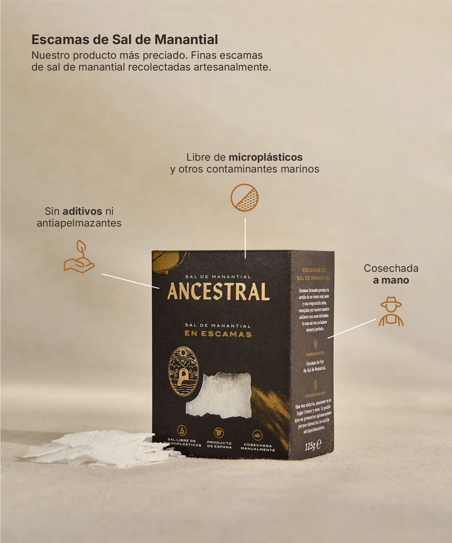 Ypatingo grynumo šaltinio druskos dribsniai | Ancestral 125g