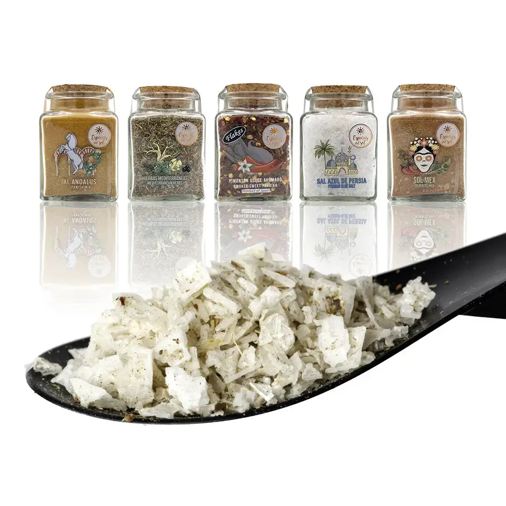 Viduržemio jūros dribsnių druska su žolelėmis – stiklainyje, 110 g.