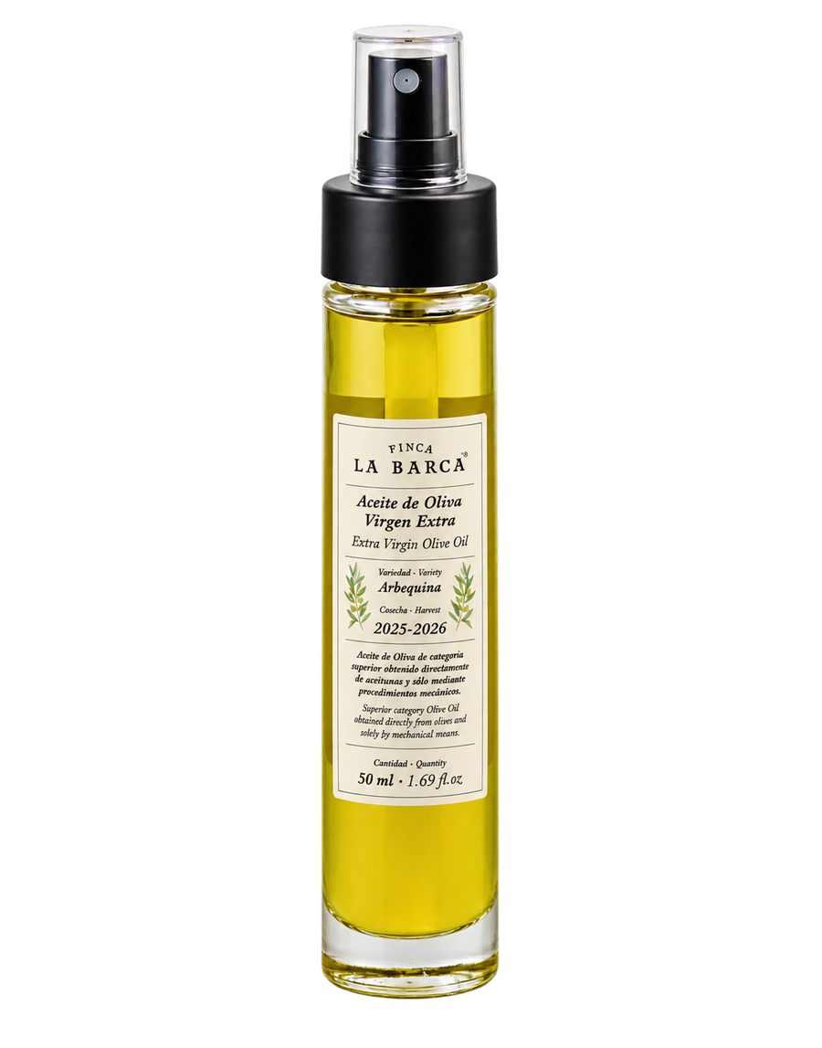 Ypač tyras „Arbequina“ alyvuogių aliejus, purškiamas, 50 ml | Finca La Barca Finca La Barca