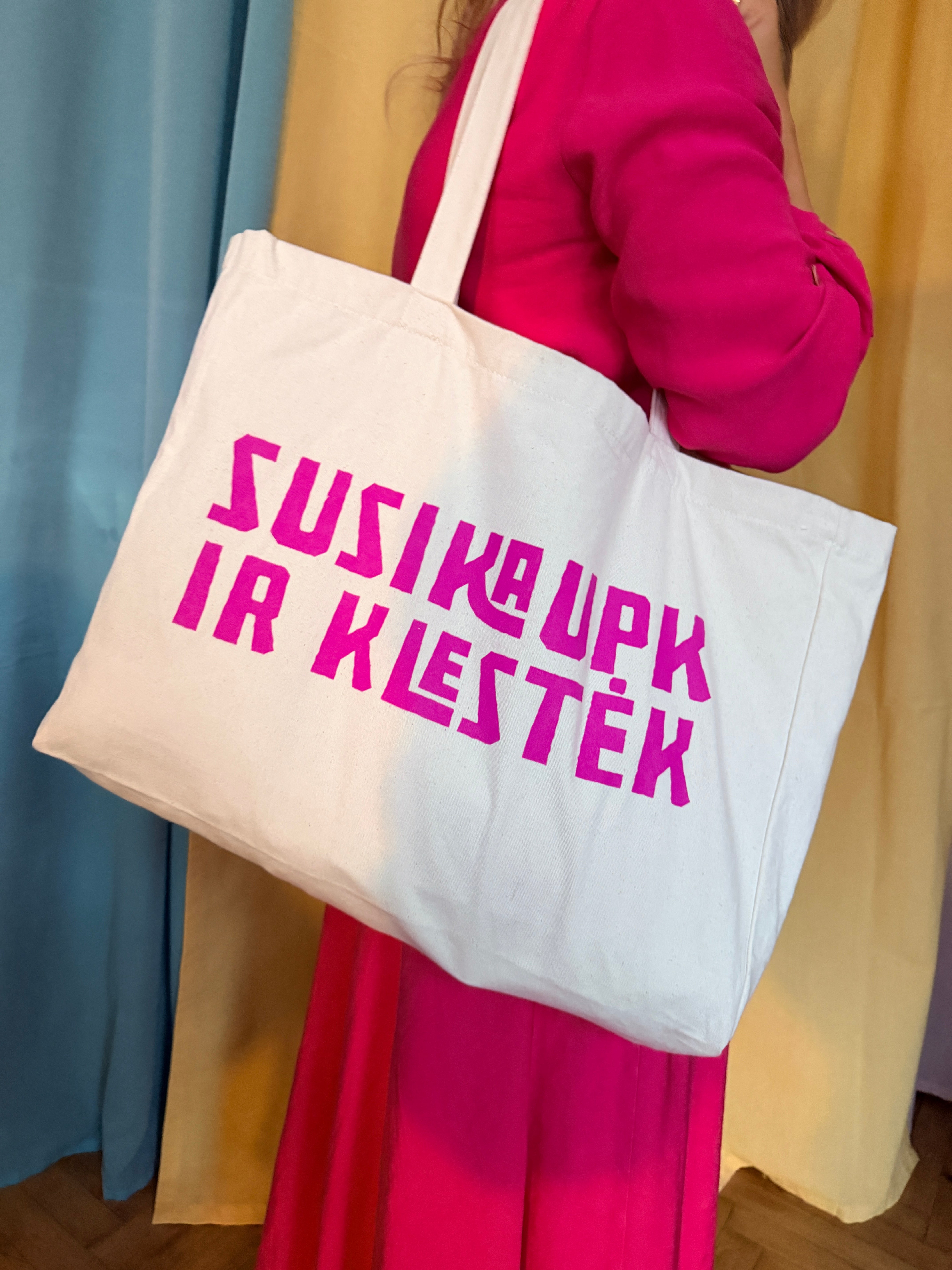 Perdirbtos drobės pirkinių krepšys "Susikaupk ir klestėk"