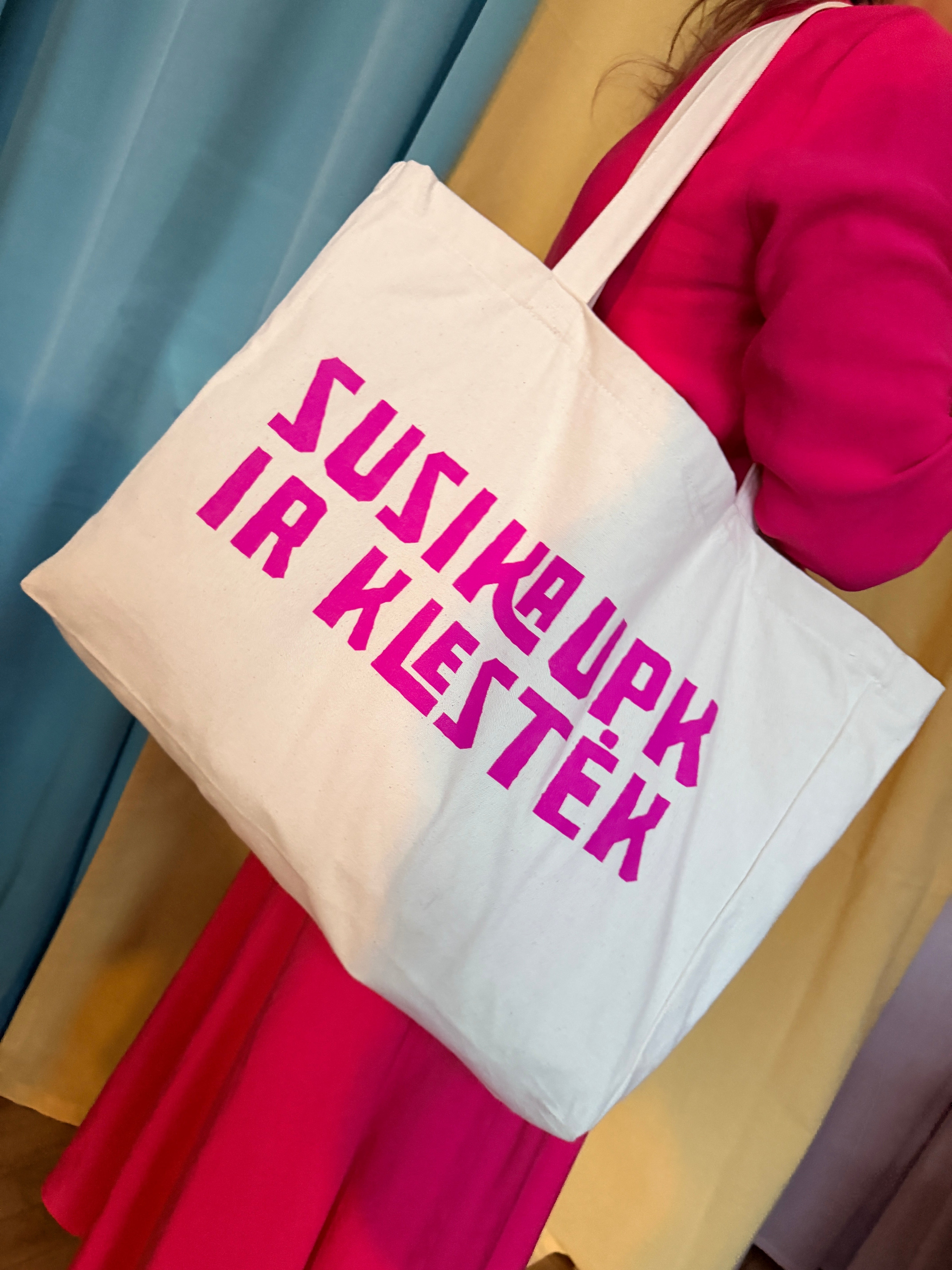 Perdirbtos drobės pirkinių krepšys "Susikaupk ir klestėk"