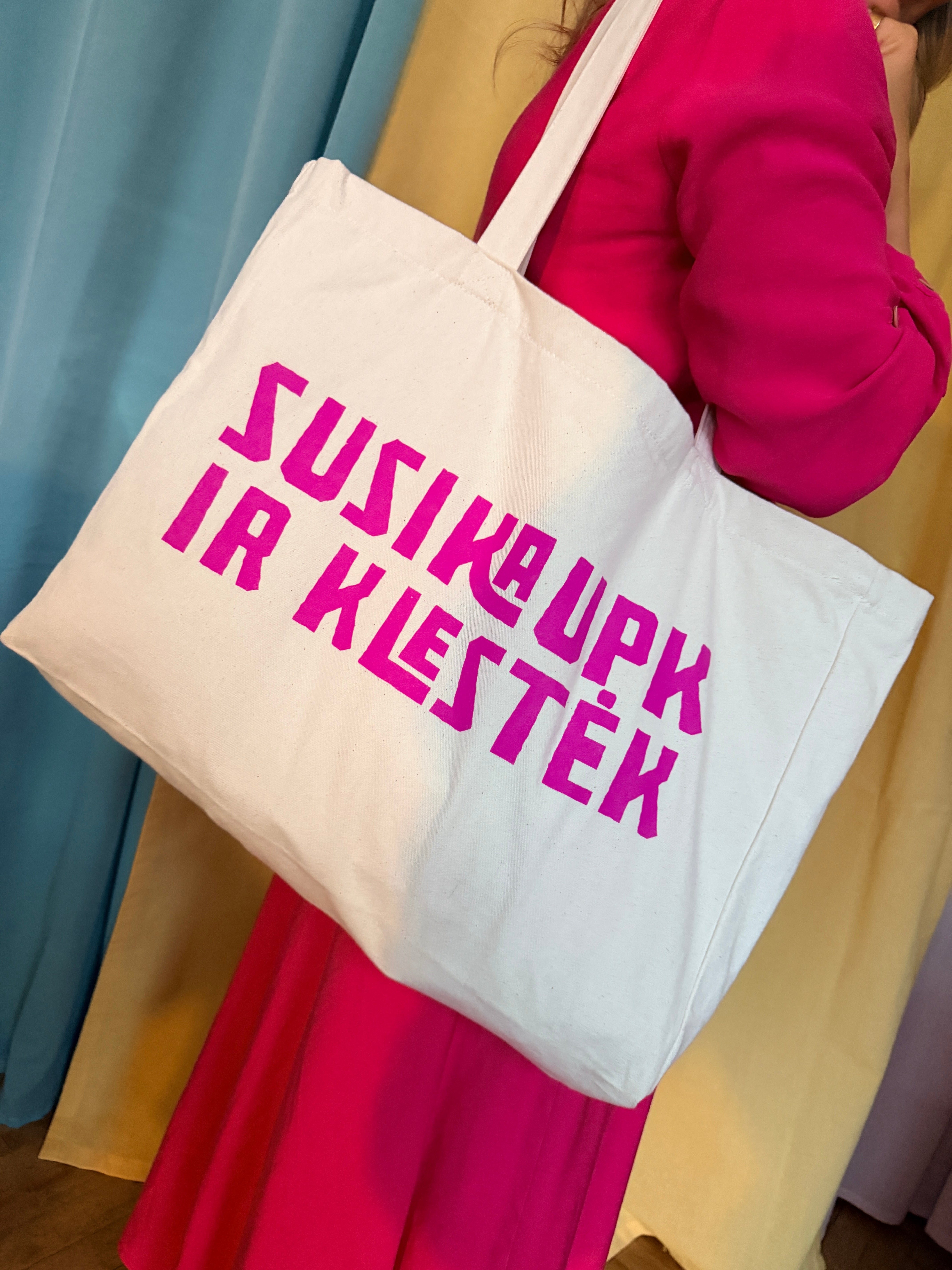 Perdirbtos drobės pirkinių krepšys "Susikaupk ir klestėk"