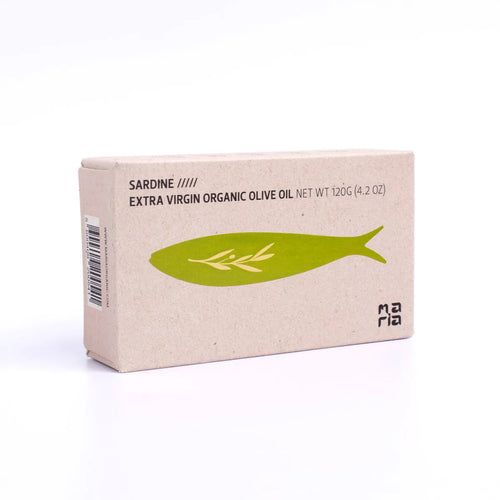 Sardinės ekologiškame pirmo spaudimo alyvuogių aliejuje (BIO) | Maria Organic – priekinis vaizdas | Beata Nicholson