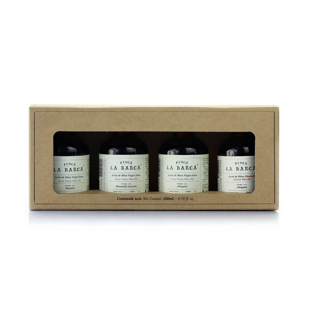Estuche Regalo Aceites de Oliva "Ahumado y sin Ahumar" 4 bot Finca La Barca