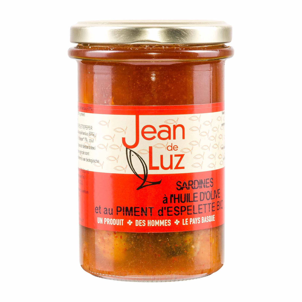 Ekologiškos sardinės alyvuogių aliejuje su Espelette paprika, 270 g | Jean de Luz – priekinis vaizdas (prekybininko nuotrauka) | Beata Nicholson