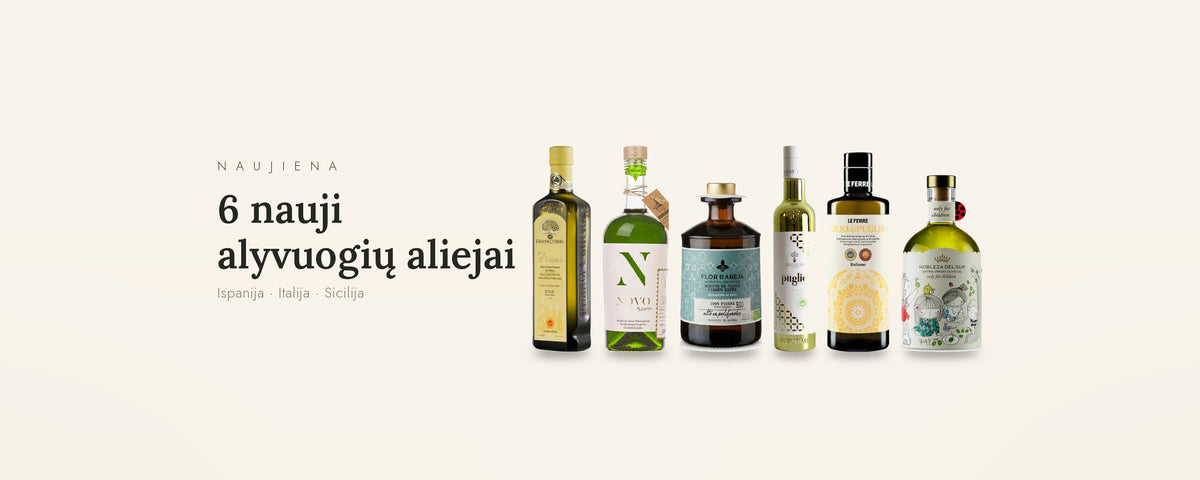 6 nauji alyvuogių aliejai – švarus fonas, darbalaukio baneris