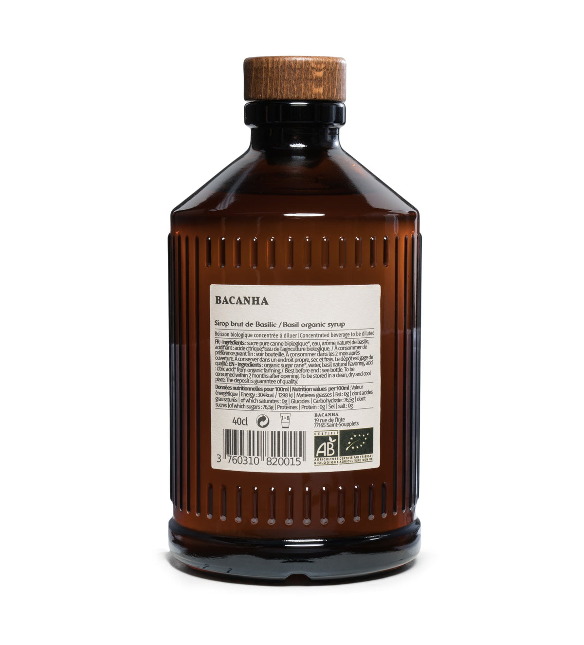 Bacanha ekologiškas bazilikų sirupas 400 ml – etiketė, sudėtis ir maistinė vertė